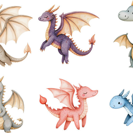 6 Piece 4"x4" Dragons 100% Cotton Fabric Panel Squares Quilting Blocks