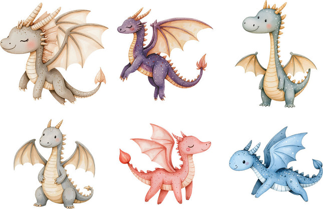 6 Piece 4"x4" Dragons 100% Cotton Fabric Panel Squares Quilting Blocks