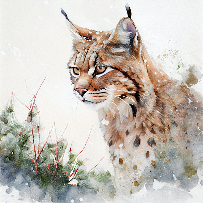 lynx in a snowy landscape fabric panel