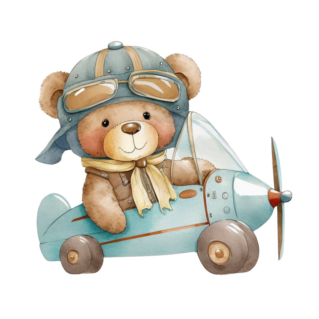 teddy bear in airplane cotton fabric panel