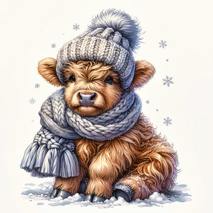 WINTER HIGHLAND COW FABRIC PANEL