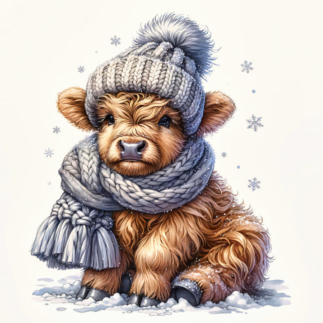 WINTER HIGHLAND COW FABRIC PANEL