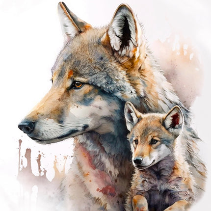 A digitally printed fabric panel of a wolf