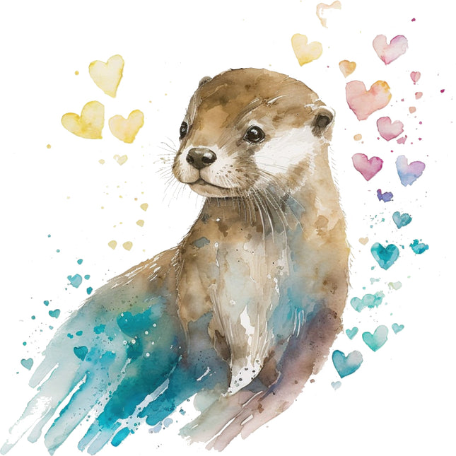 otter surrounded by colorful hearts fabric panel