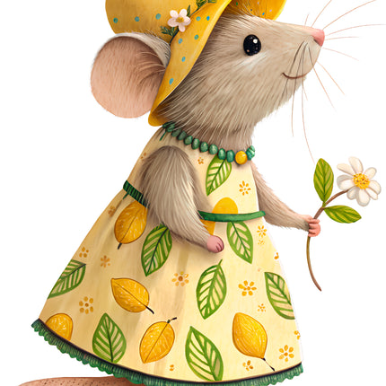 Lemon Mouse 100% Cotton Fabric Panel Block EE1001