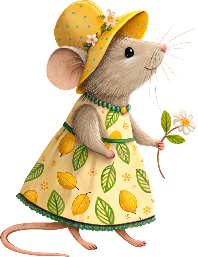 Lemon Mouse 100% Cotton Fabric Panel Block EE1001