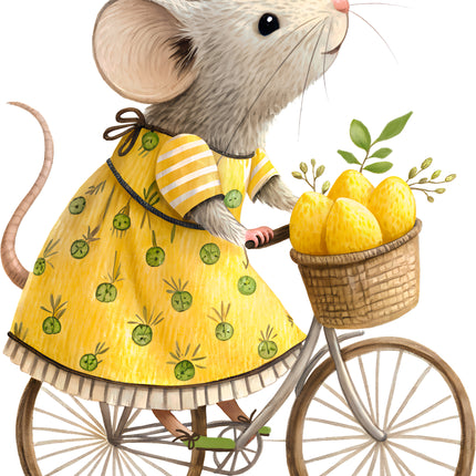 Lemon Mouse 100% Cotton Fabric Panel Block EE1002