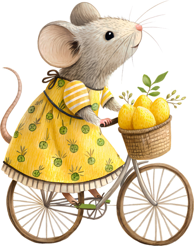 Lemon Mouse 100% Cotton Fabric Panel Block EE1002