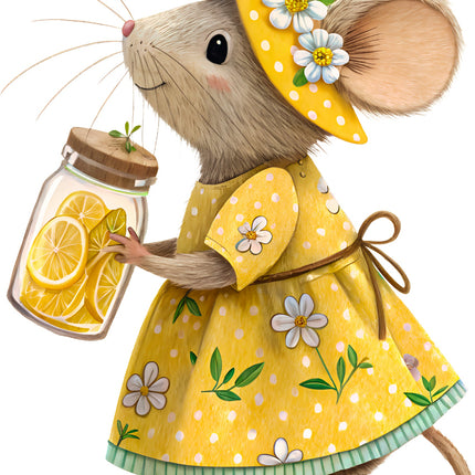 Lemon Mouse 100% Cotton Fabric Panel Block EE1003