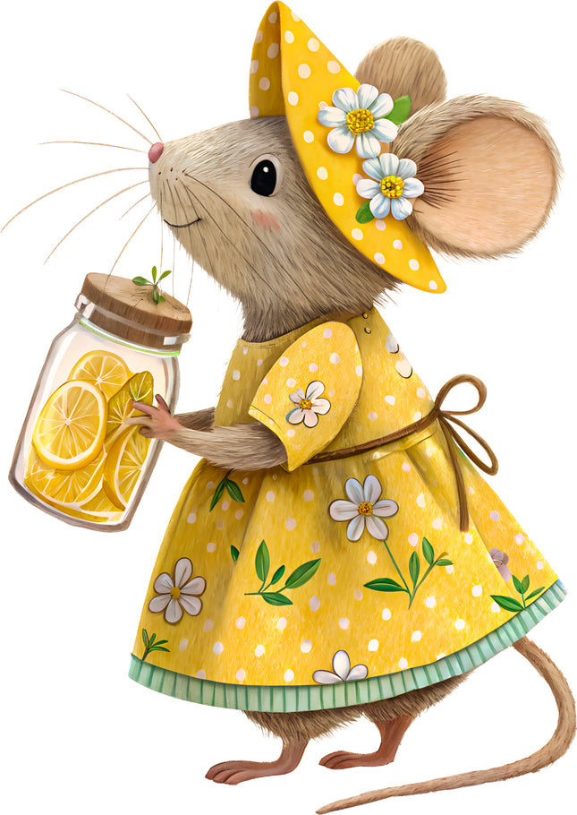 Lemon Mouse 100% Cotton Fabric Panel Block EE1003