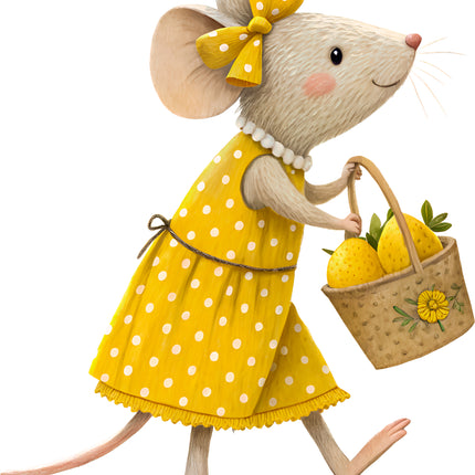 Lemon Mouse 100% Cotton Fabric Panel Block EE1004