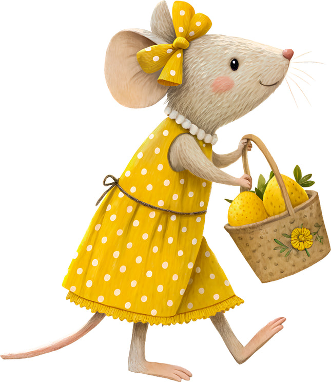 Lemon Mouse 100% Cotton Fabric Panel Block EE1004