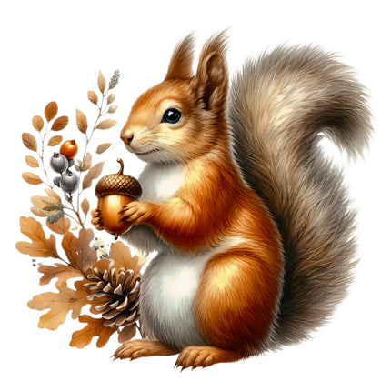 squirrel holding an acorn fabric panel