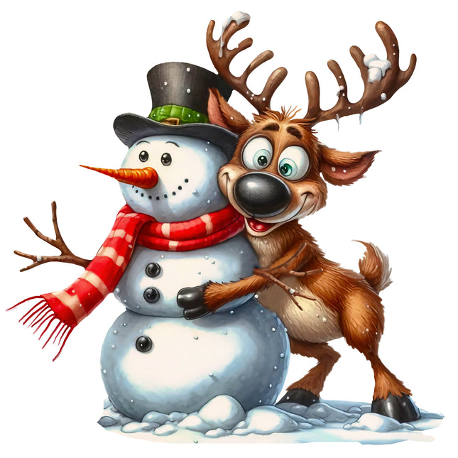 Humor Reindeer & Snowman 100% Cotton Fabric Panel Block FLIP-EE1135