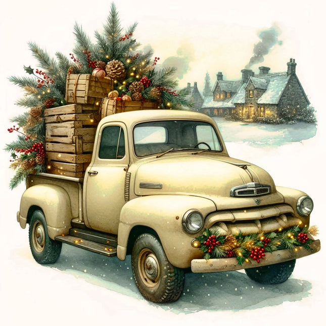 Christmas Truck 100% Cotton Fabric Panel Block EE123