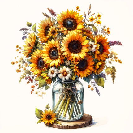 Bouquet of sunflowers fabric panel
