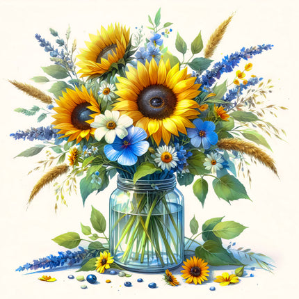 Bouquet of sunflowers fabric panel