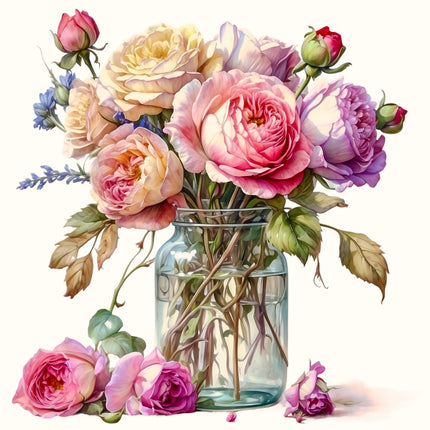 Bouquet of colorful roses fabric panel