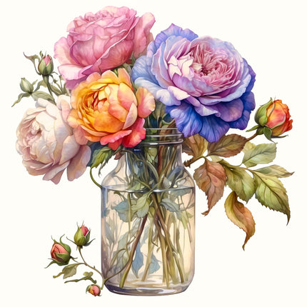 Flowers in Jar 100% Cotton Fabric Panel Block EE1511