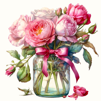 Flowers in Jar 100% Cotton Fabric Panel Block EE1512