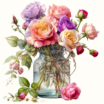 Flowers in Jar 100% Cotton Fabric Panel Block EE1516