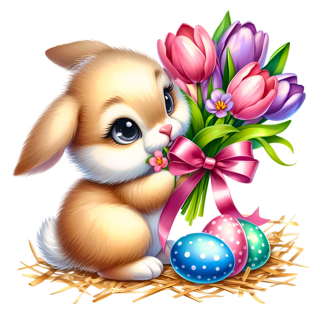 Easter Rabbit Bunny 100% Cotton Fabric Panel Block EE1537