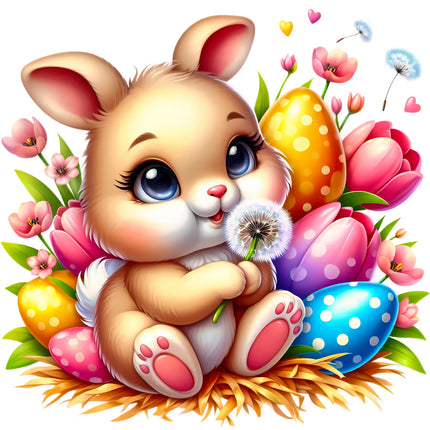 Easter Rabbit Bunny 100% Cotton Fabric Panel Block EE1565