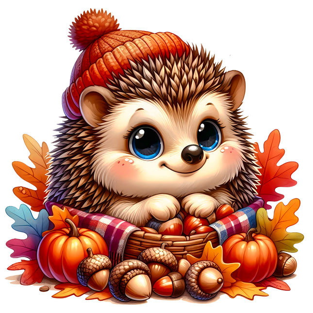 Halloween Autumn Hedgehog 100% Cotton Fabric Panel Block EE1587