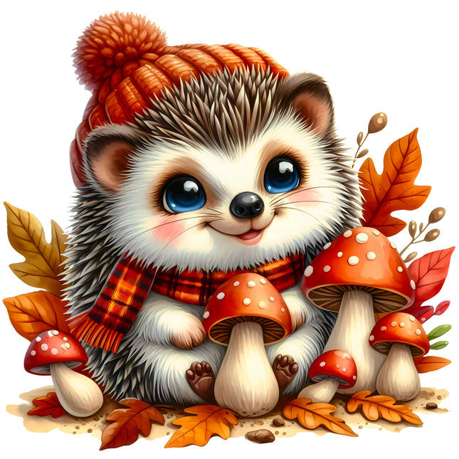Autumn Hedgehog 100% Cotton Fabric Panel Block EE1590
