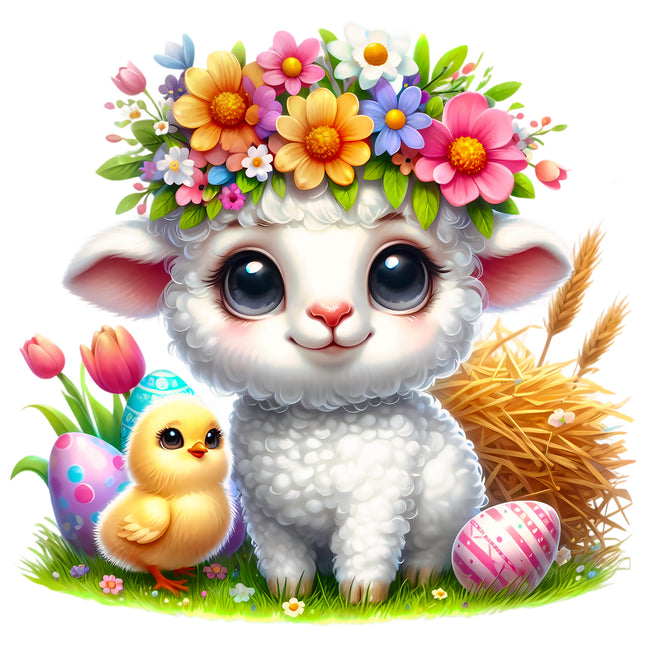 Easter Sheep & Chick 100% Cotton Fabric Panel Block EE1596