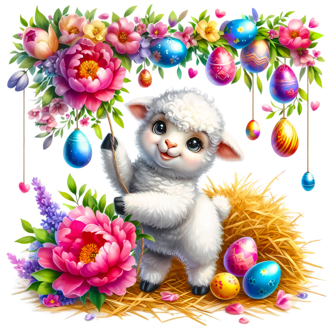 Easter Sheep 100% Cotton Fabric Panel Block EE1598