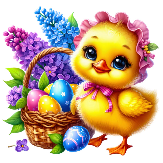 Cartoon chick with Easter eggs fabric panel