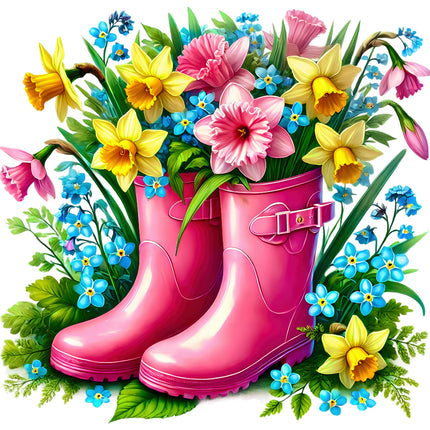 Pink rubber boots quilt panel