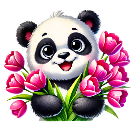 Floral Panda Bear 100% Cotton Fabric Panel Block EE1626