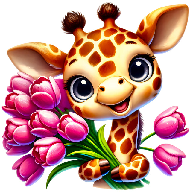 Floral Giraffe 100% Cotton Fabric Panel Block EE1627