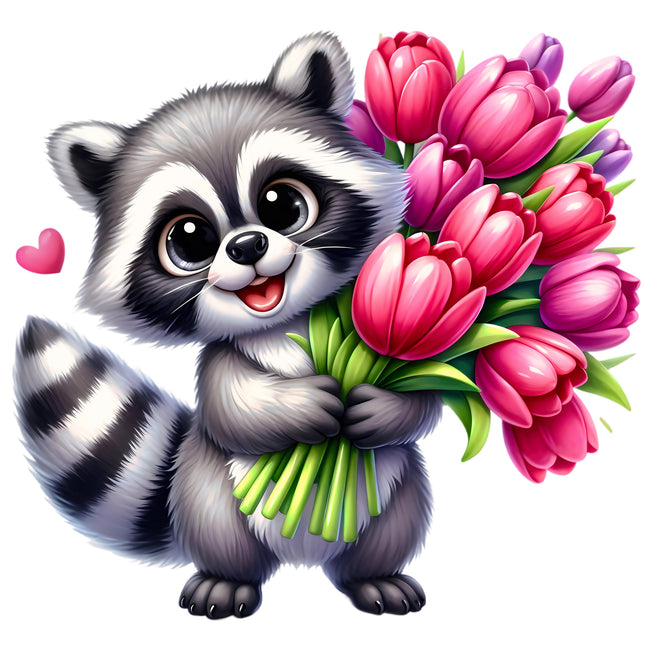 Floral Raccoon 100% Cotton Fabric Panel Block EE1631