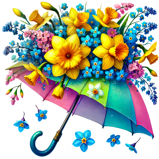 Colorful umbrella with a bouquet of flowers quilt panel