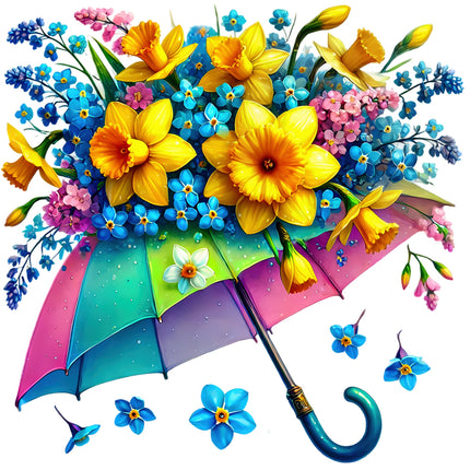 Colorful umbrella with flowers fabric panel