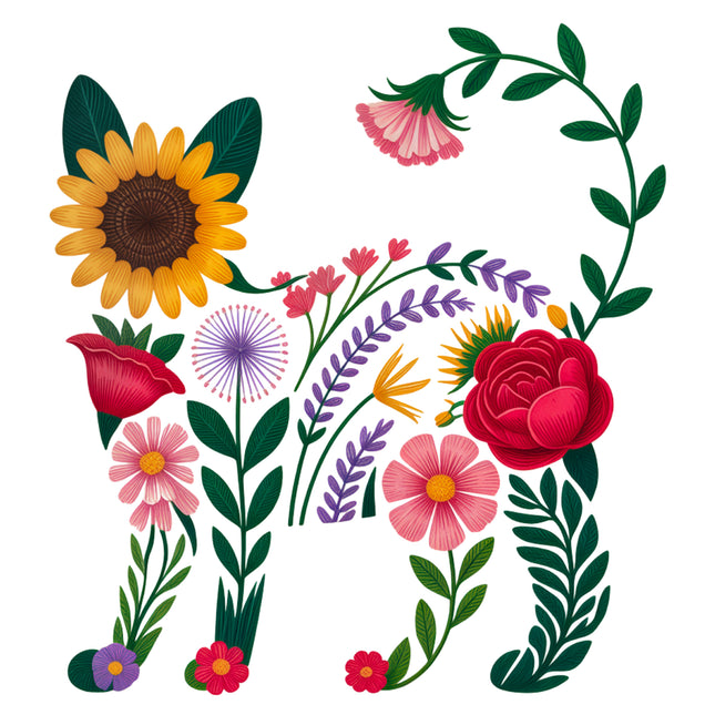 Floral Cat 100% Cotton Fabric Panel Block EE16501