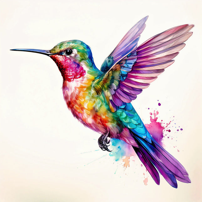 Colorful hummingbird illustration on a light background fabric panel