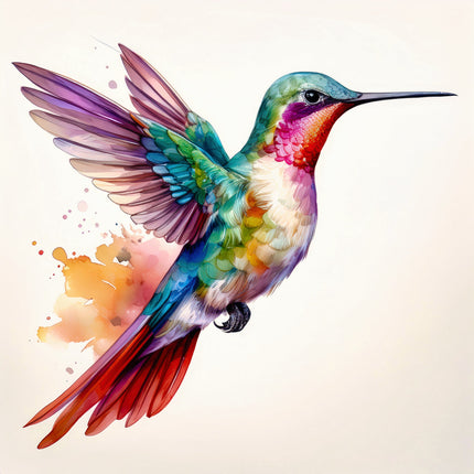 Colorful hummingbird illustration on a light background fabric panel