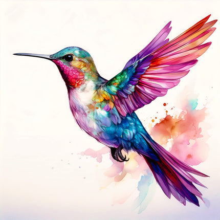 Colorful hummingbird fabric block