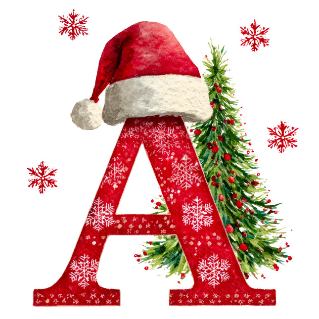Red letter 'A' with Santa hat and Christmas tree fabric panel