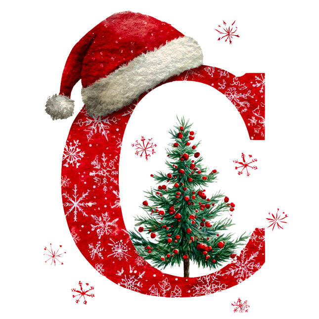 Christmas Letter C 100% Cotton Fabric Panel Block EE1809