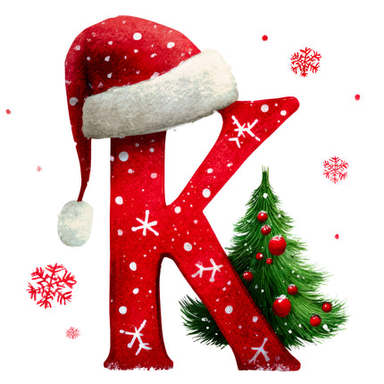 Christmas Letter K 100% Cotton Fabric Panel Block EE1816