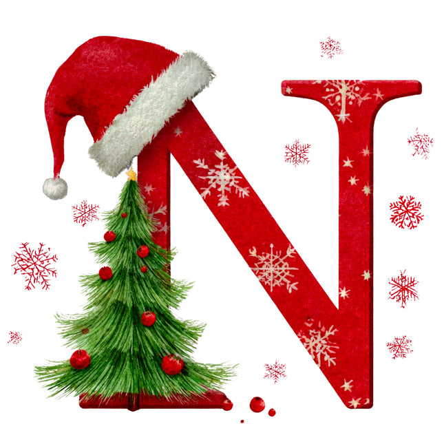 Christmas Letter N 100% Cotton Fabric Panel Block EE1819