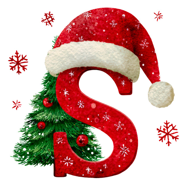 Christmas Letter S 100% Cotton Fabric Panel Block EE1824