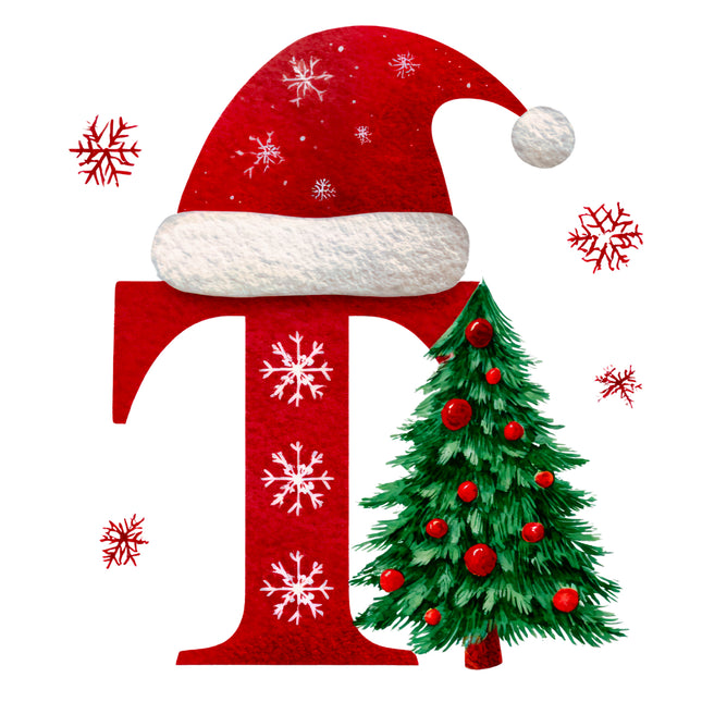 Christmas Letter T 100% Cotton Fabric Panel Block EE1825