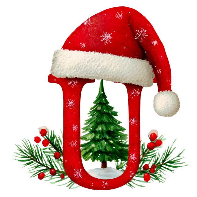 Christmas Letter U 100% Cotton Fabric Panel Block EE1826