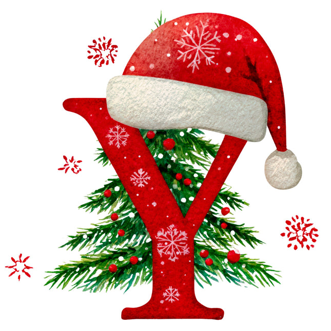 Red letter 'Y' with Christmas tree and Santa hat fabric panel